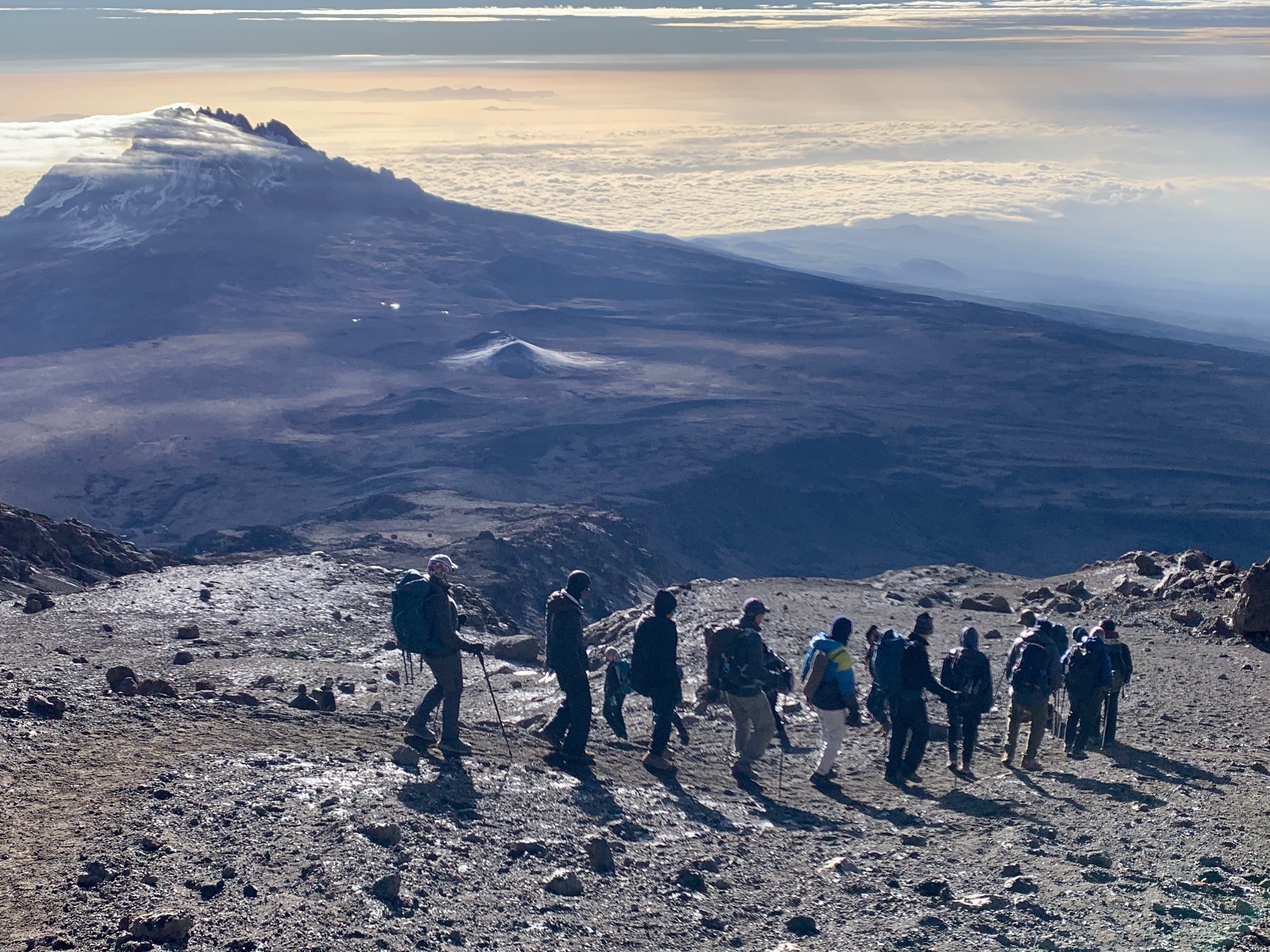 The long descent down Kilimanjaro