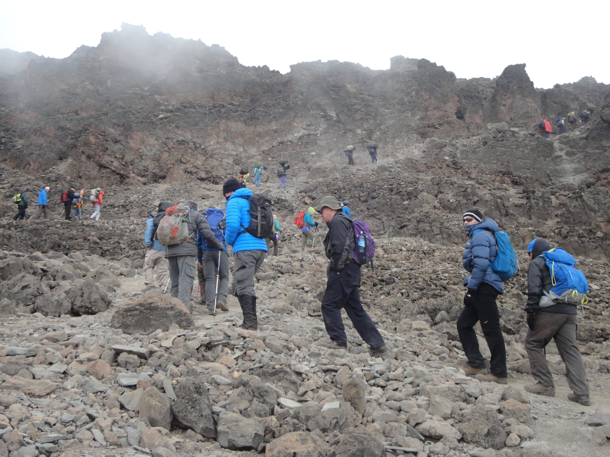 The final hill into high camp, Barafu on Kilimanjaro.