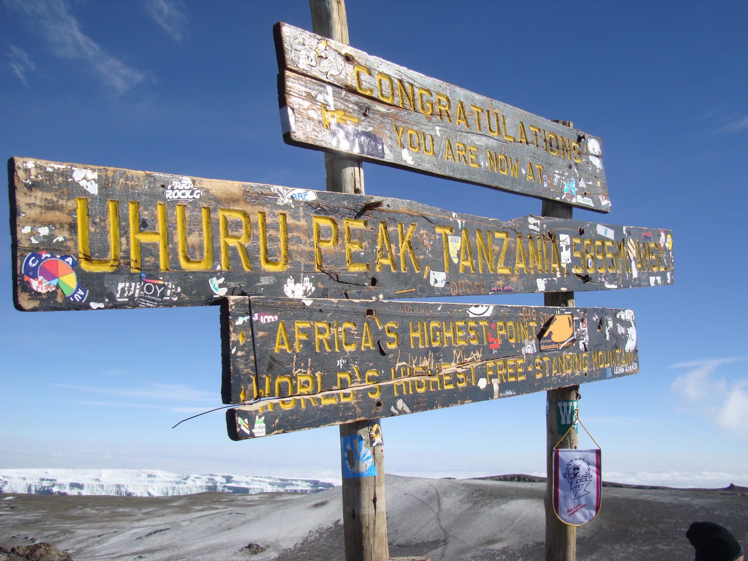 The sign on the top of Kilimanjaro