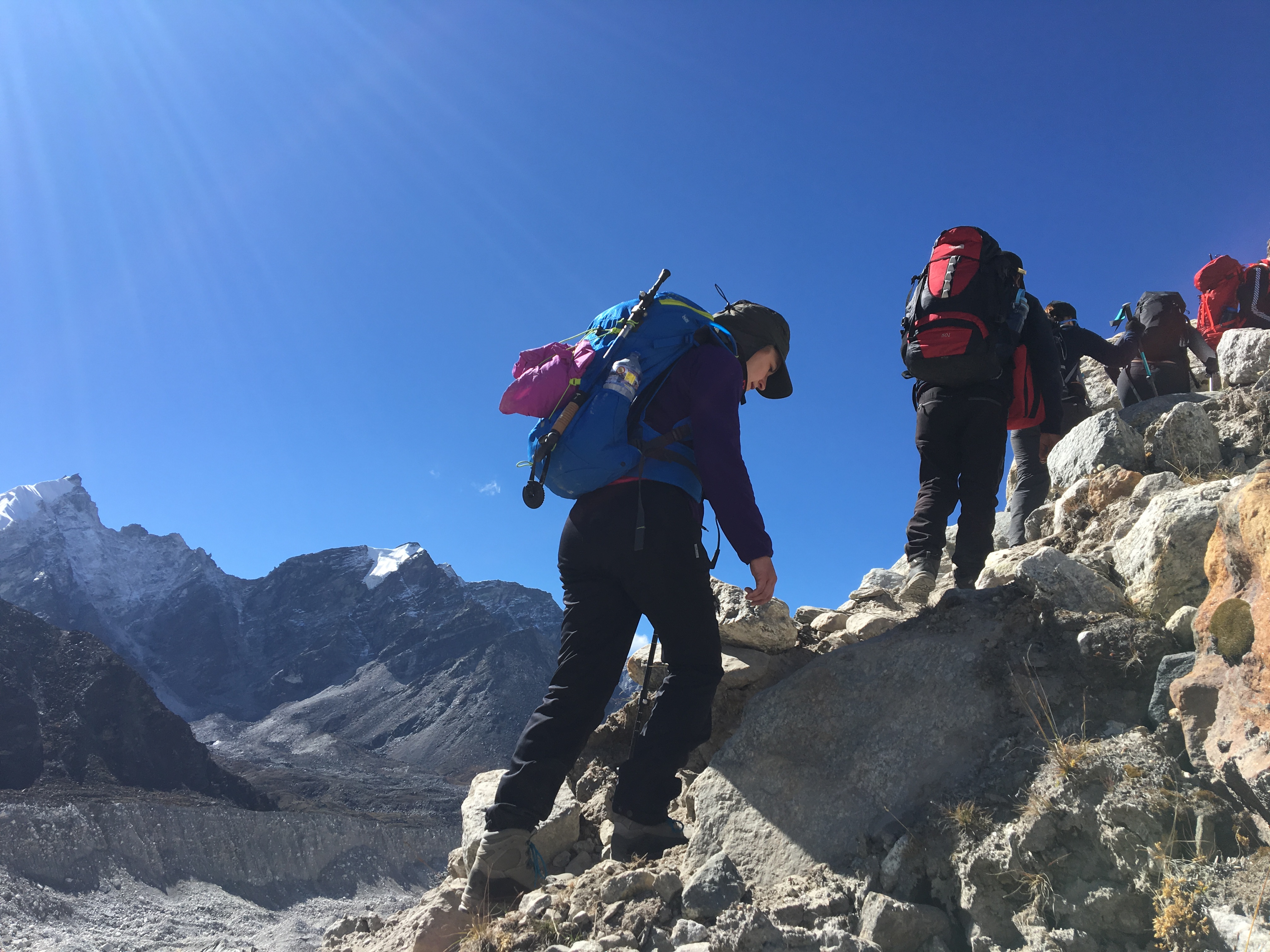 Trekking out of Everest Base Camp in Nepal