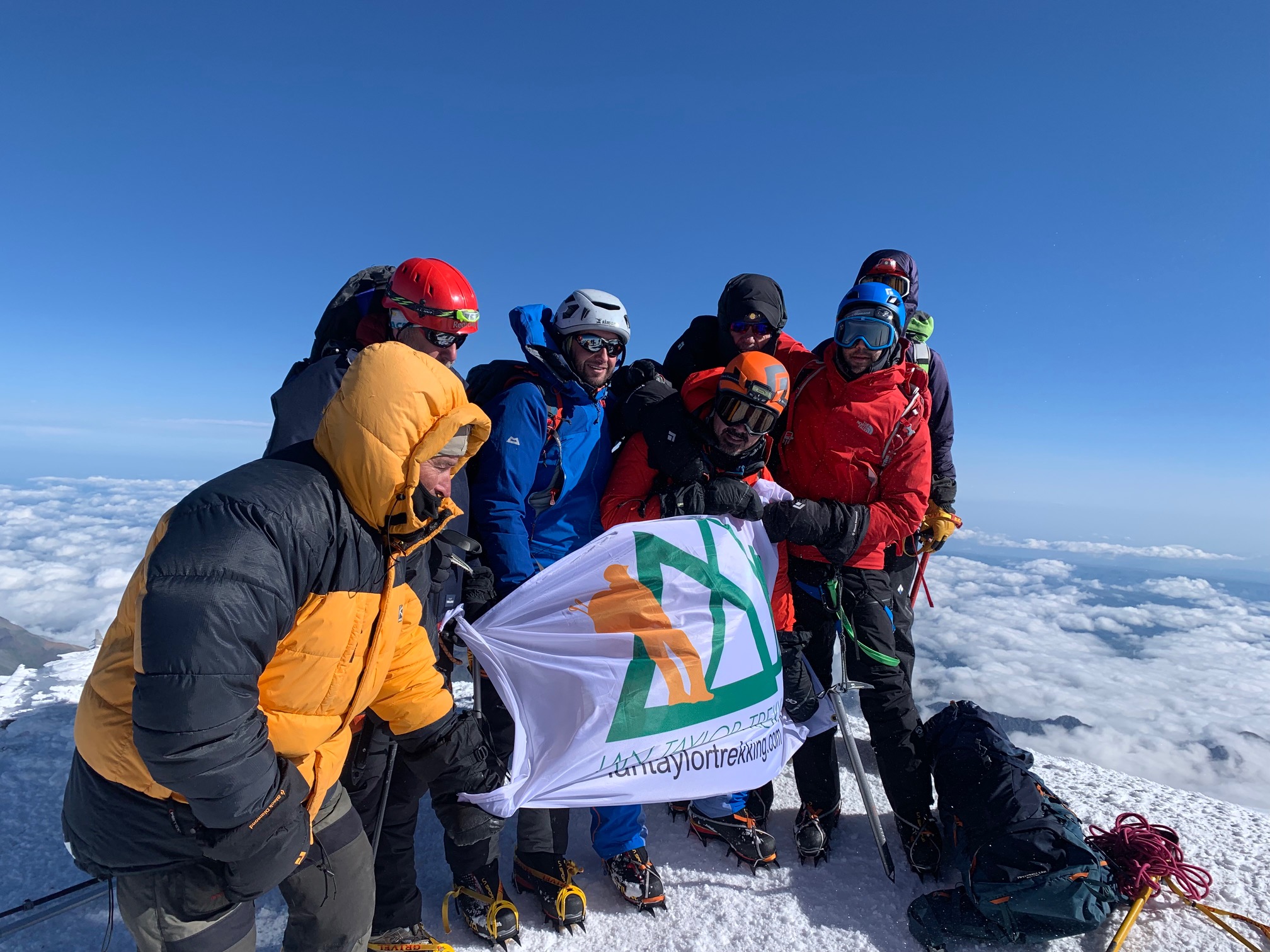 Ian Taylor Trekking team on the summit of Elbrus
