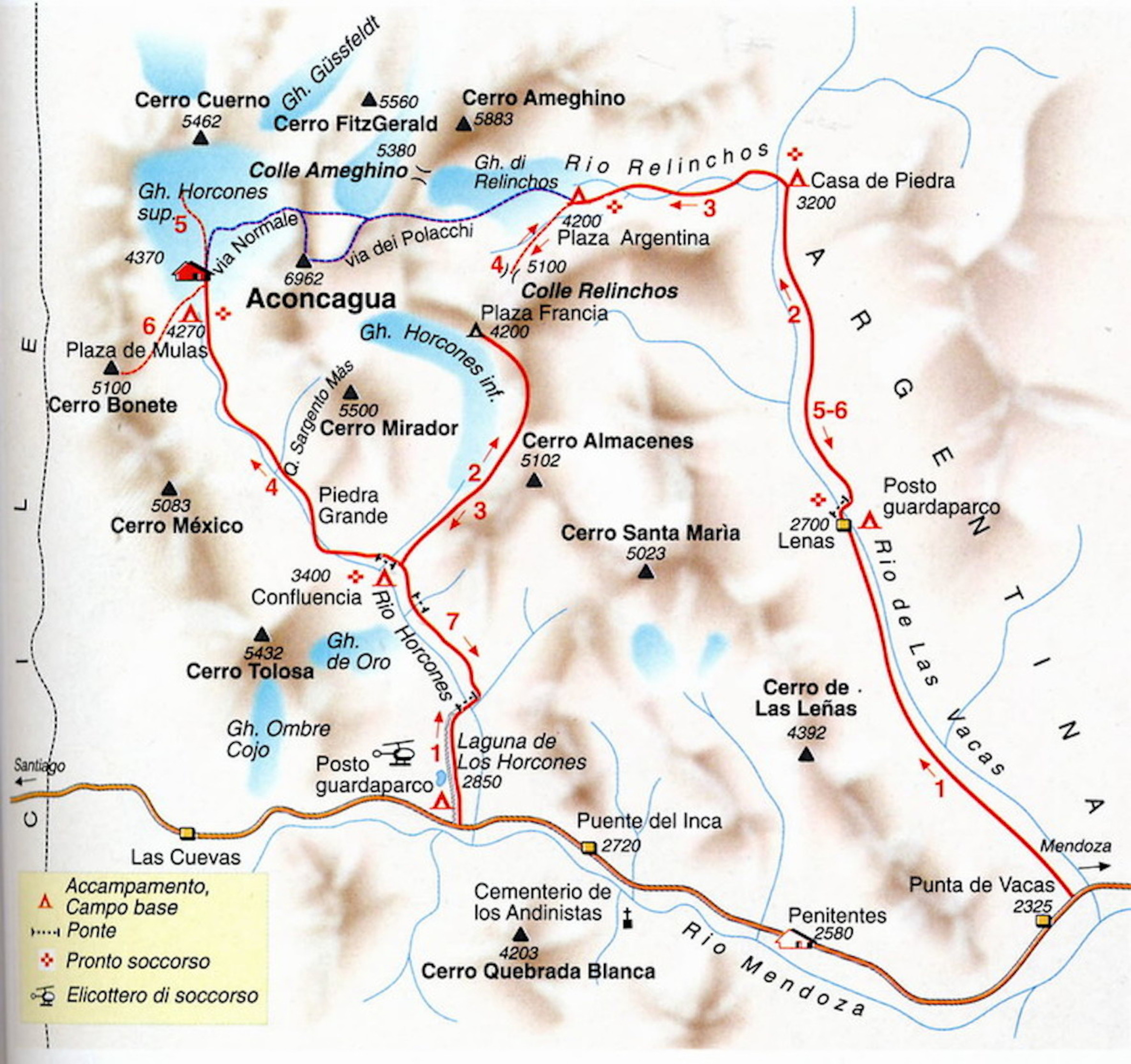 The routes up Aconcagua